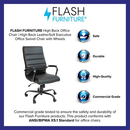 Flash Furniture High Back Black LeatherSoft Executive Swivel Chair GO-2286H-BK-BK-GG